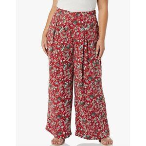 Making the Cut Season 3 Red Floral Crepe Pleated Wide Leg Pants size 3X NWT